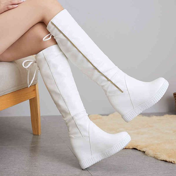 

boots wedge platform women high knee girls slip on fashion height heel boot white casual shoes woman zogeer bmfz, Black