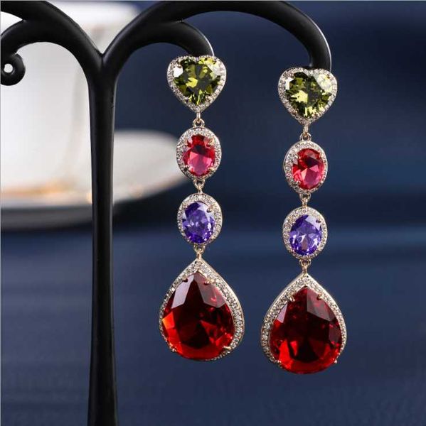 

dangle & chandelier 2021 long tassel love heart full of zircon women's red multilayer gem heart-shaped luxury earrings, Silver