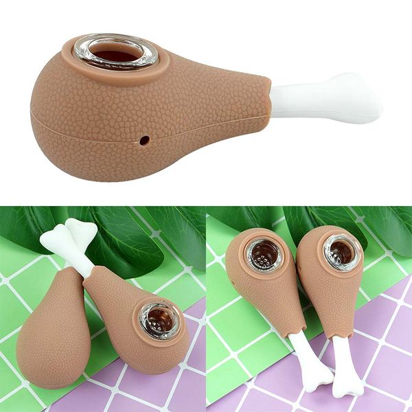 Pipes de fumo da tubulação da mão da galinha tubulações de silicone Bongo de silicone Bongo resistente ao calor Bongs Spoon Pipestem com tigela de vidro Portable