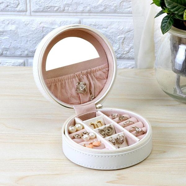 

round shaped ring box pu leather wedding engagement necklace bracelet earrings case holder joyeros organizador de joyas, Pink;blue