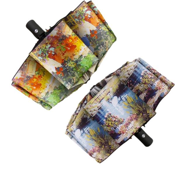 

umbrellas creative parasol woman fully automatic folding umbrella oil painting anti-uv female sun sunshade rain gear parapluie