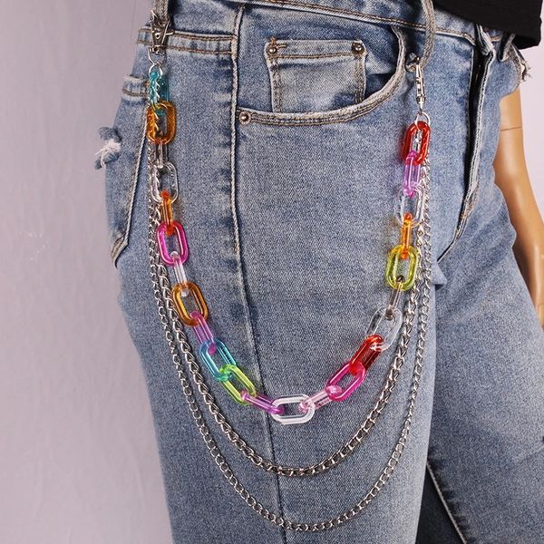 

2021 fashion accessories multi-color simple casual multi-layers pants chain punk acrylic waist chains body jewely, Silver