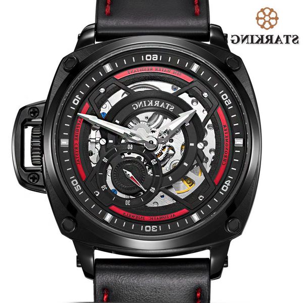 

starking military sport men brand luxury man steel black automatic mechanical wrist watch relogio masculino, Slivery;brown
