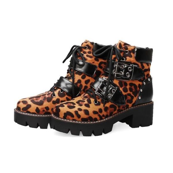 

boots women`s leopard round toe leather shoes, Black