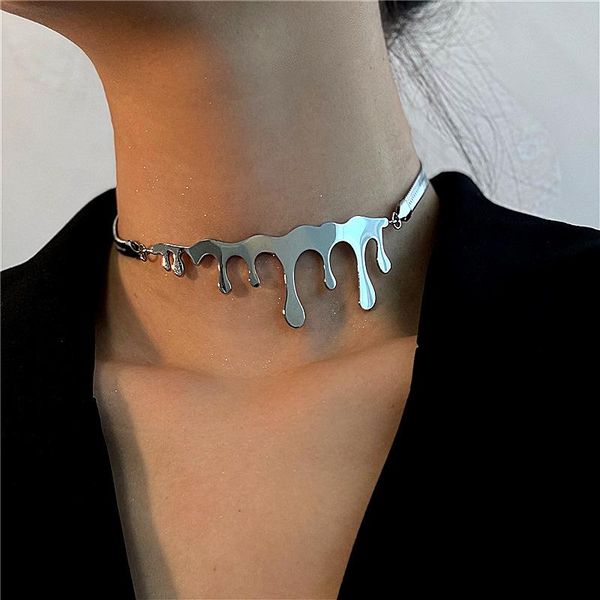 

chokers fashion women punk stainless steel necklace metal droplet shape street pat senior choker collarbone chain party jewelry, Golden;silver