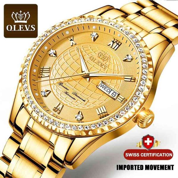 

2021 new olevs men's luxury automatic black big brand mechanical watch men vintage watches, Slivery;brown