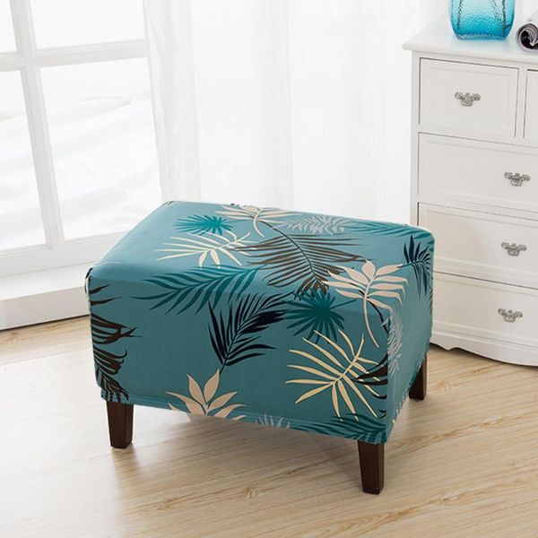 

removable chair cover decoration home bar soft dustproof square stool protective anti slip leaves printed seat elastic polyester