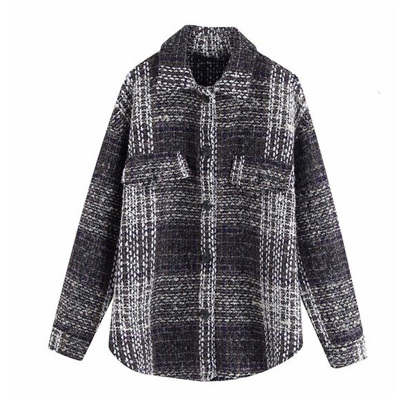 

2021 new stylish long sleeve tweed women coats fashion ladies thick plaid coat female streetwear elegant girls oversize jacket chic 8xmf, Black;brown