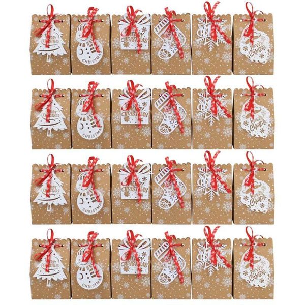 

christmas decorations 24pcs kraft paper snowflake bag candy box laser card cookie pattern gift bags