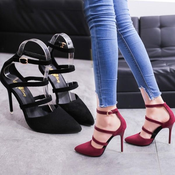

dress shoes 2021 spring women's european and american fashion high heels pointed suede hollow work simple single, Black