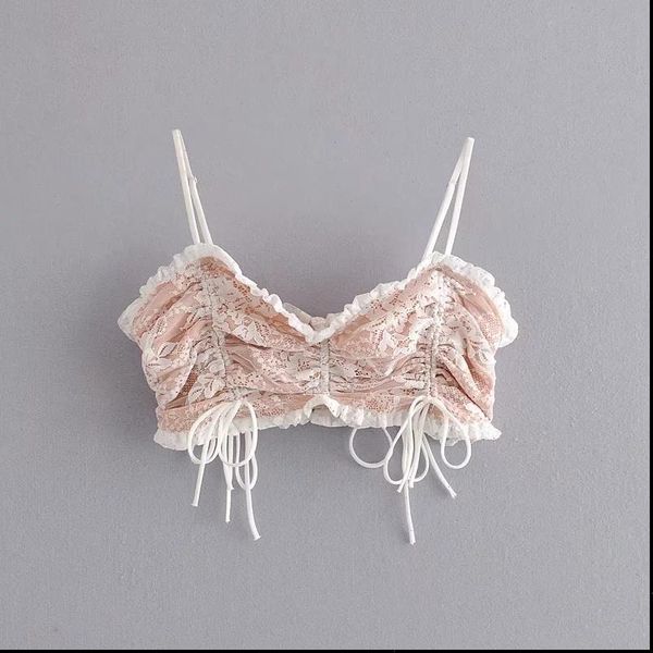 

vintage chic lace ruffles camis women drawstrings adjustable straps elegant ladies chic camisole, White