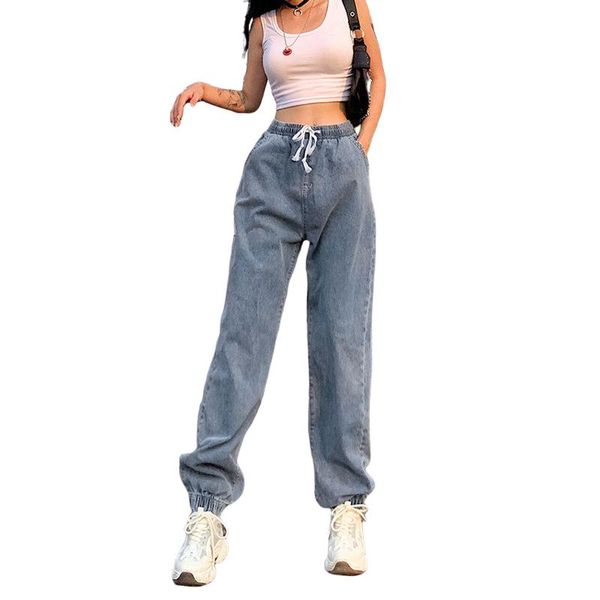

women's jeans women high waist slim fit lace up harem denim pantalon womens streetwear pencil pants female legged trousers, Blue