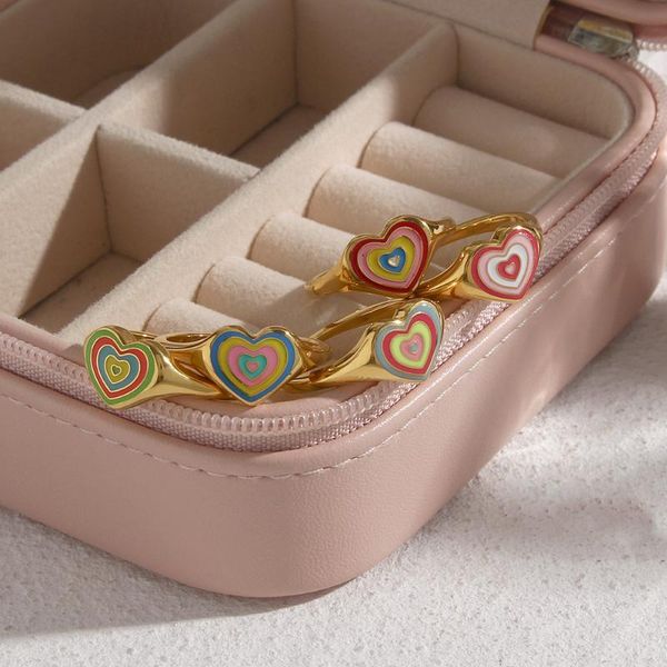 

cluster rings lovely korean fashion jewelry tarnish hypoallergenic heart shape colorful gold for women multiple layers love ringÂ, Golden;silver