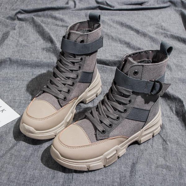 

boots ankle women flat platform short ladies shoes fashion autumn canvas oxford woman 2021 botas mujer, Black