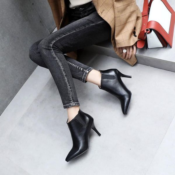 

boots big size women shoes ankle for ladies woman winter pointy and thin with everything, Black