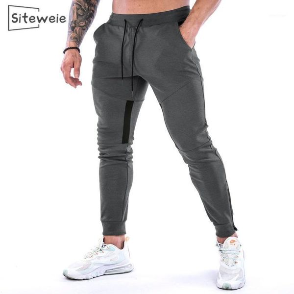 

men's pants siteweie 2021 drawstring jogging training men running sports leggings breathable gym trousers fitness sportswear l778, Black