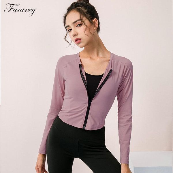 

fanceey long sleeve t-shirts woman sports fitness yoga crop female gym shirt sports blouses workout women running shirt