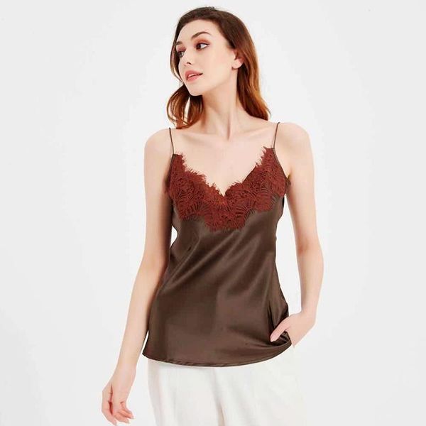 

women's tanks & camis 100% silk tank women fabric shoulder strap adjustable length lace 4 colors casual basic clothing fash, White