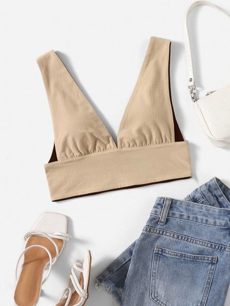 

reversible two-tone v-neck crop g8zy#, White