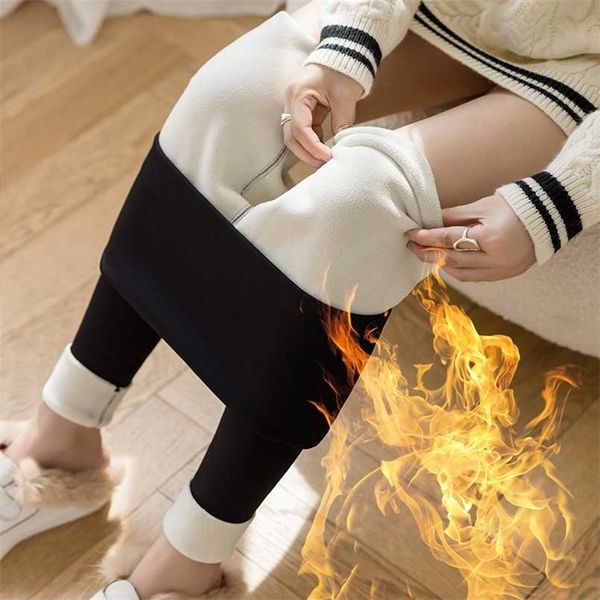 

chrleisure women winter plus velvet stretch leggings high waist warm leggings women lamb cashmere thick winter leggings 211108, Black