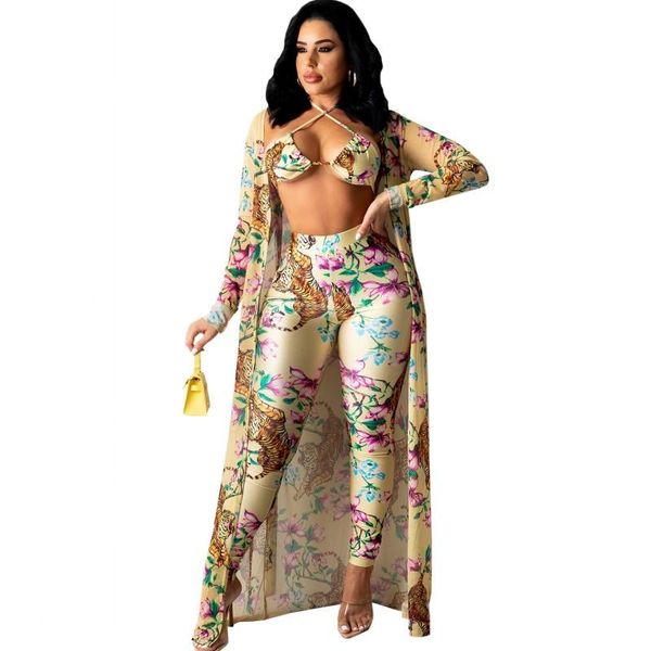 

women's swimwear bikini cover up women 3 piece set bra long pant and cardigan robes 2021 floral print beach swimsuit dress ups, White;black
