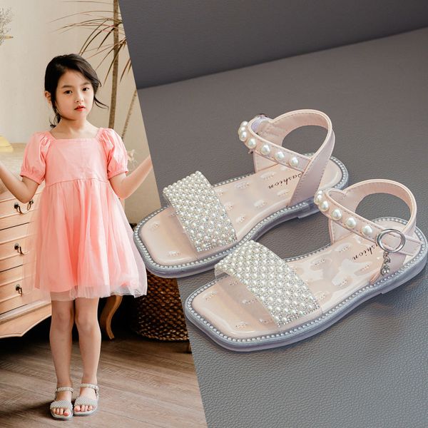

70% off factory online girls' sandals 2021 summer new children's fashion crystal princess shoes little girls' middle and big, Black