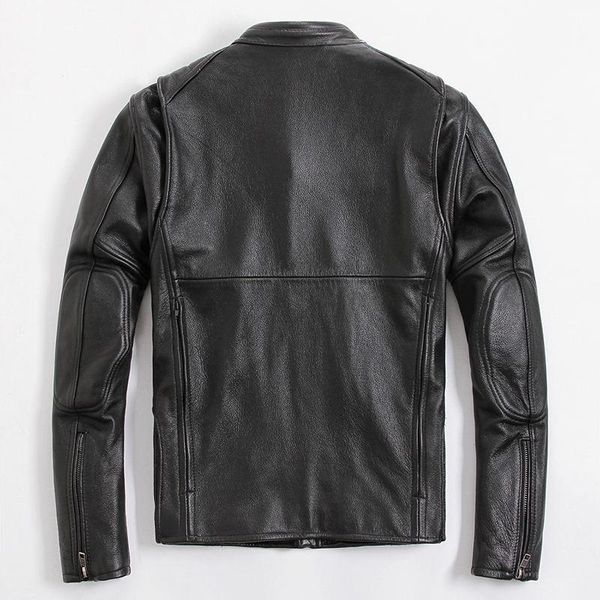 

men's leather & faux natural geniune jacket men cow jackets spring autumn motocycle outwear jaquetas masculina 2021 mf528, Black