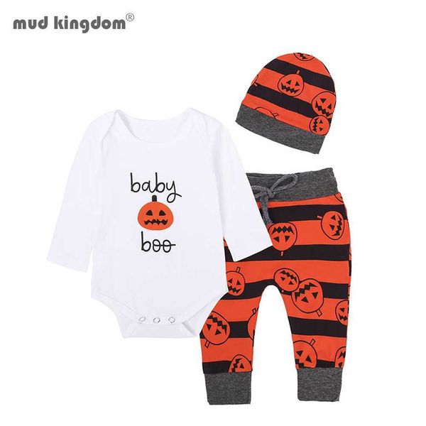 Mudkingdom Baby Boys-Girls-Girls Outfits Abóbora Halloween roupas Jumpsuits + Calças + Chapéus 3 Pcs Kids Roupas Set 210615