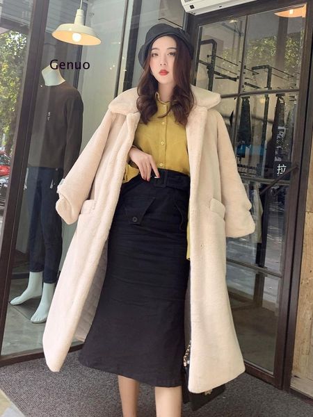 

women's fur & faux teddy coats women winter oversized long pink thick jackets ladies warm leopard plush overcoats, Black