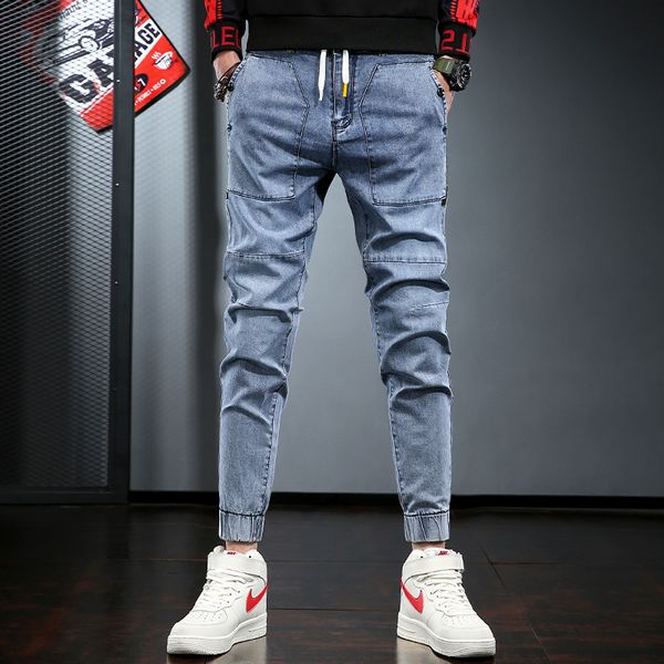 

2021 vero jeans moda estiramento de brim streetwear drawstring ajuste fino tornozelo-comprimento calas io28, White;black