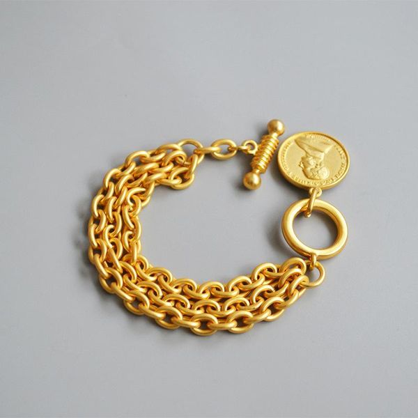 

other bracelets ins niche street s version brass electroplating matte gold-plated classic head round brand thick bracelet, Golden;silver
