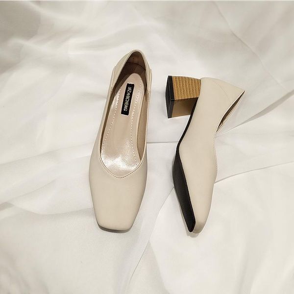 

dress shoes autumn square toe thick heel single female shallow mouth comfortable retro style soft leather stepped, Black