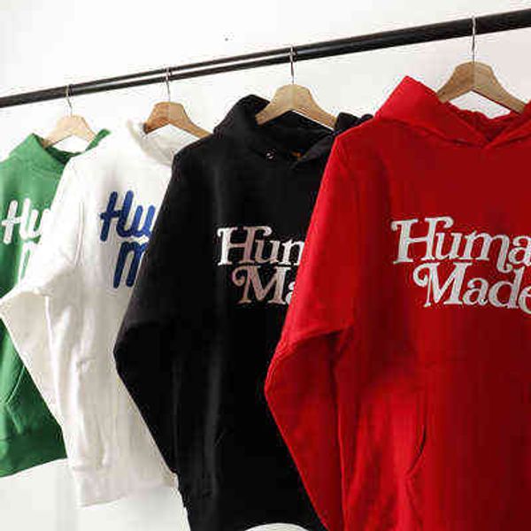 

human made alphabet printed hoodie loose for men and women autumn winter, Black