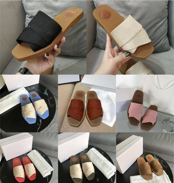 

original style woody mules fflat slipper 2021 women fashion deisgner letters cross weave canvas strap 8 colors flat sandals, Black