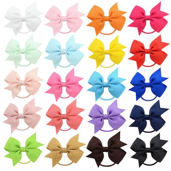 

baby ponytail holder elastic rubber band bow girls hair rope bows hairbands children grosgrain ribbon kids hair accessorie  colors m187, Slivery;white