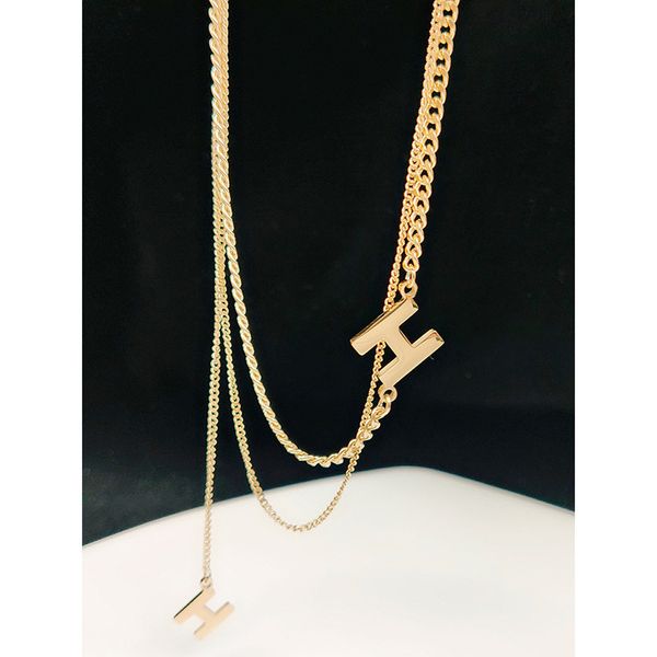 

ti-tanium steel fashion tassel h pendant multi layer letter necklace net red new style clavicle chain personality versatile neck ornament, Silver