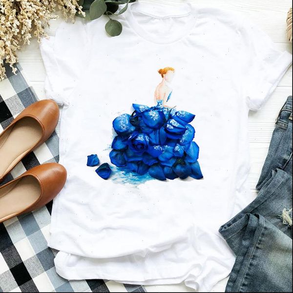 

women lady floral elegant trend casual summer print ladies t tee womens shirt clothes tshirt female graphic t shirt, White