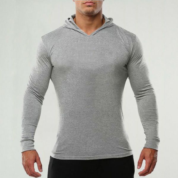 

mens bodybuilding long sleeve t shirt hooded man sportswear cotton slim fit fitness t-shirt male workout jogger gym clothing, White;black