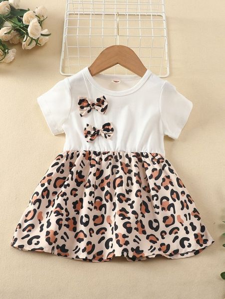 

baby contrast leopard bow front dress she, Red;yellow