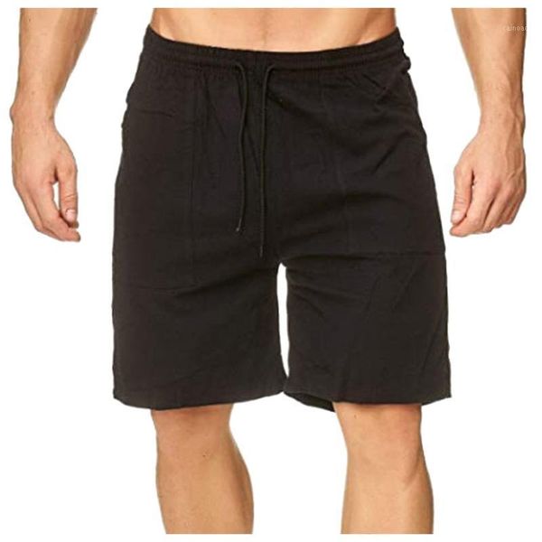 

men's pants 2021 fashion streetwear cotton and linen shorts sports multi-pocket overalls fitness, Black