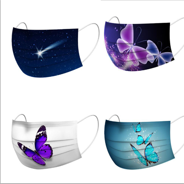 

new disposable fashion butterfly face mask cartoon camouflage printed face mask summer dustproof mouth-muffle cover five color