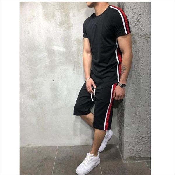 

summer short sleeve sport suits men tracksuits breathable sweat male sportswear 2 piece set shorts t shirt, Gray