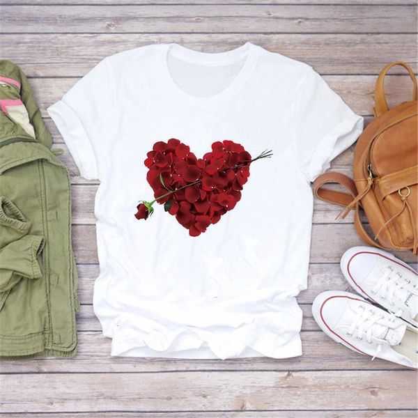 

women sweet love heart plaid graphic female print valentine's day clothes lady ladies womens tee t-shirt t shirt top, White
