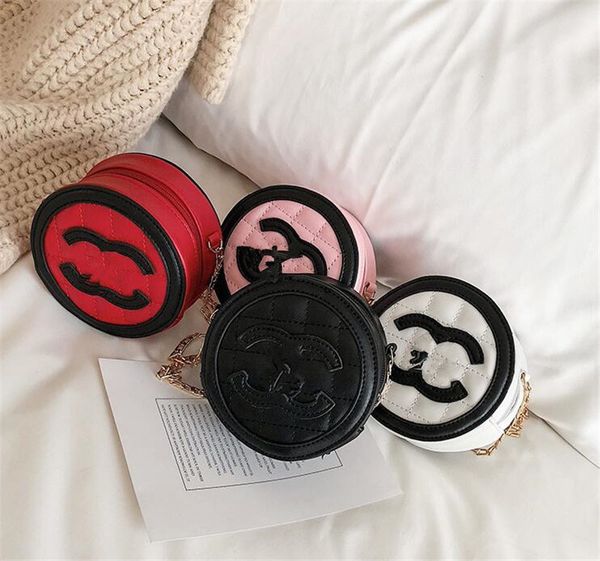 

kids girls round handbag fashion totes brand crossbody bag luxury designer handbag 2021 chest fanny pack pu leather chain bag h23ei83, Black