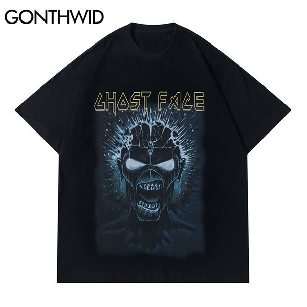 

tees shirts hip hop anime ghost face print streetwear casual short sleeve fashion harajuku summer t-shirt 210602, White;black
