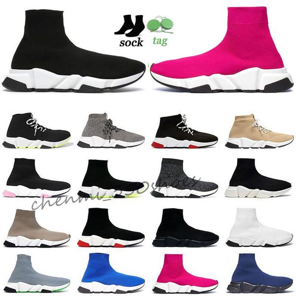 

[shipped asap] 2021 designer men womens casual running shoes black white triples speed trainer stretch-knit sock boots runners sneakers 36-4, White;red