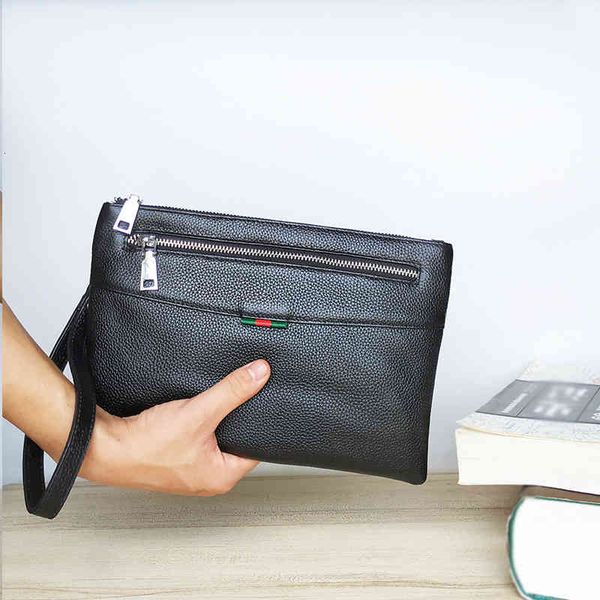 

handbag casual men's leather contrast color bag business first layer cowhide envelope grab, Black;red