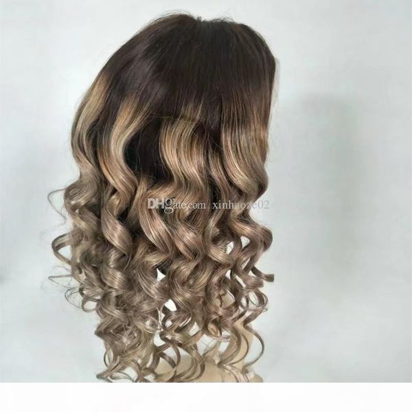 

#1bt#18 full lace blonde human hair wigs wavy brazilian ash ombre full lace wig with natural hairline baby hair for fashion women, Black;brown