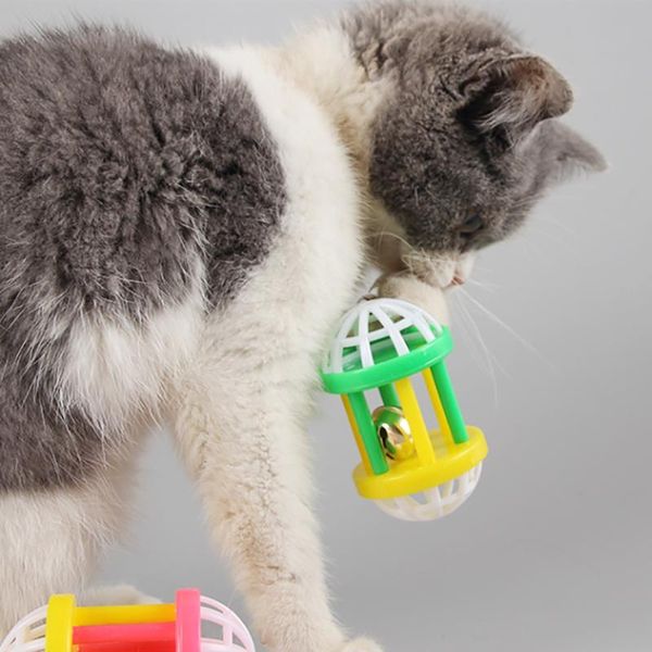 

cat toys funny plastic toy with dumbbell jingle ball pet kitten dog puppy playing training sound scratching chew accessories supplies