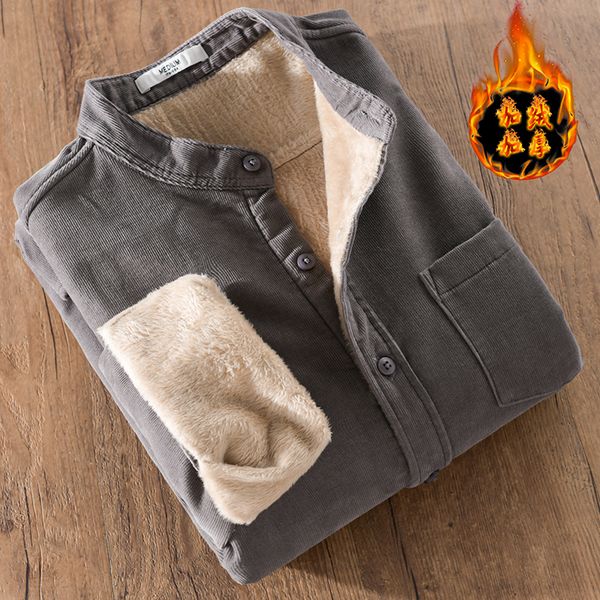 

2021 new outono e inverno novo estilo thicking quente masculina marca confortvel camisa dos homens moda slida veludo gola camisas y3s9, White